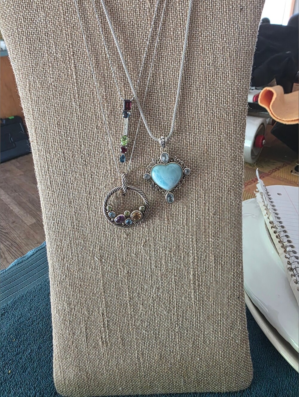 Lot  Of  3 Assorted  Genuine Gemstone Sterling Necklaces